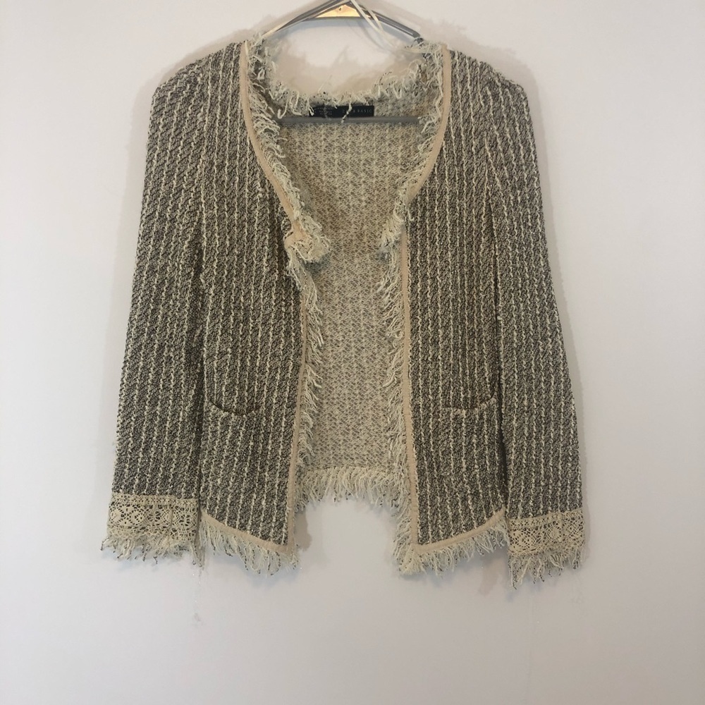 𝅺zara Basic Gray, White and Silver Tweed Jacket